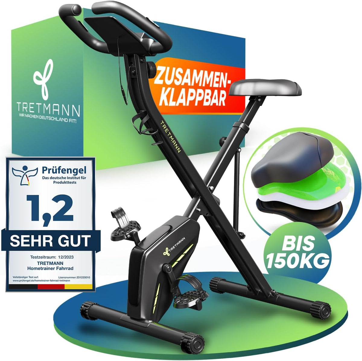 Tretmann Home Fahrrad klappbar – extra bequem & leise, bis 150 kg belastbar