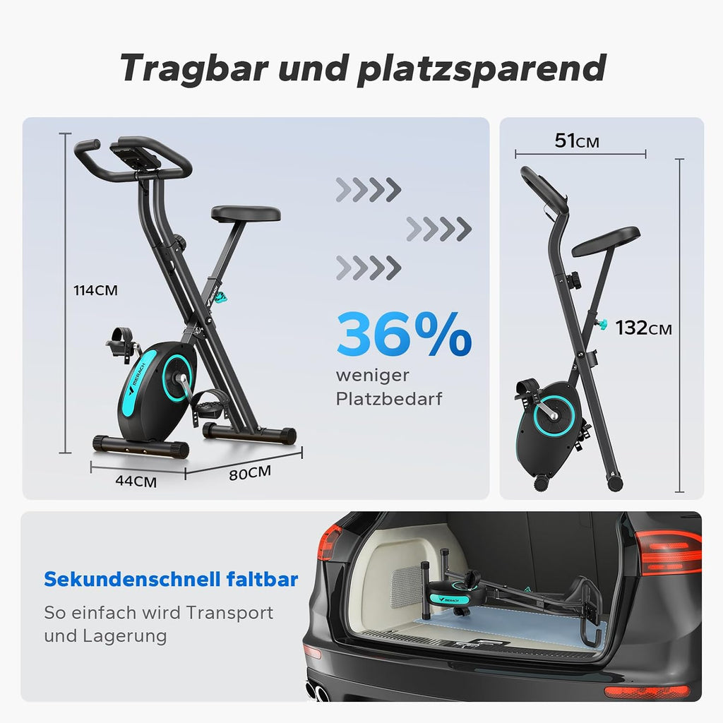 MERACH Foldable Exercise Bike, Quiet Home Trainer Bicycle with 16 Levels Magnetic Resistance, LCD Display, Comfortable Saddle, Fitness Bike for Home, Space-Saving Design for Effective Training