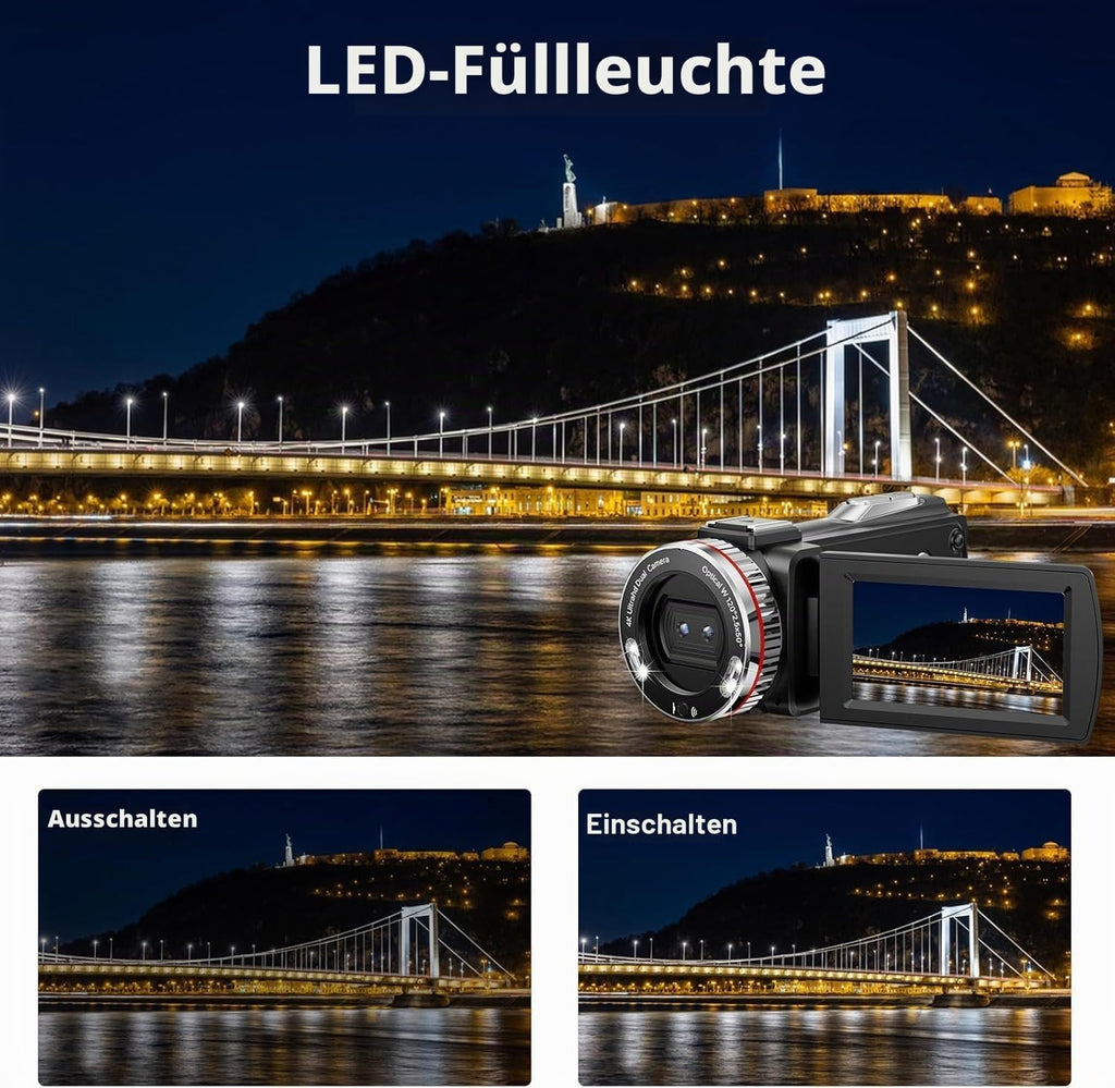 Videokamera 4K Camcorder 48MP 21X Digitalzoom 3.0''270°Drehbarer Screen Vlogging Kamera für YouTube, Video Kamera mit HDMI-Kabel, Externes Mikrofon, Fernbedienung, 32 GB Karte, 2 Batterien