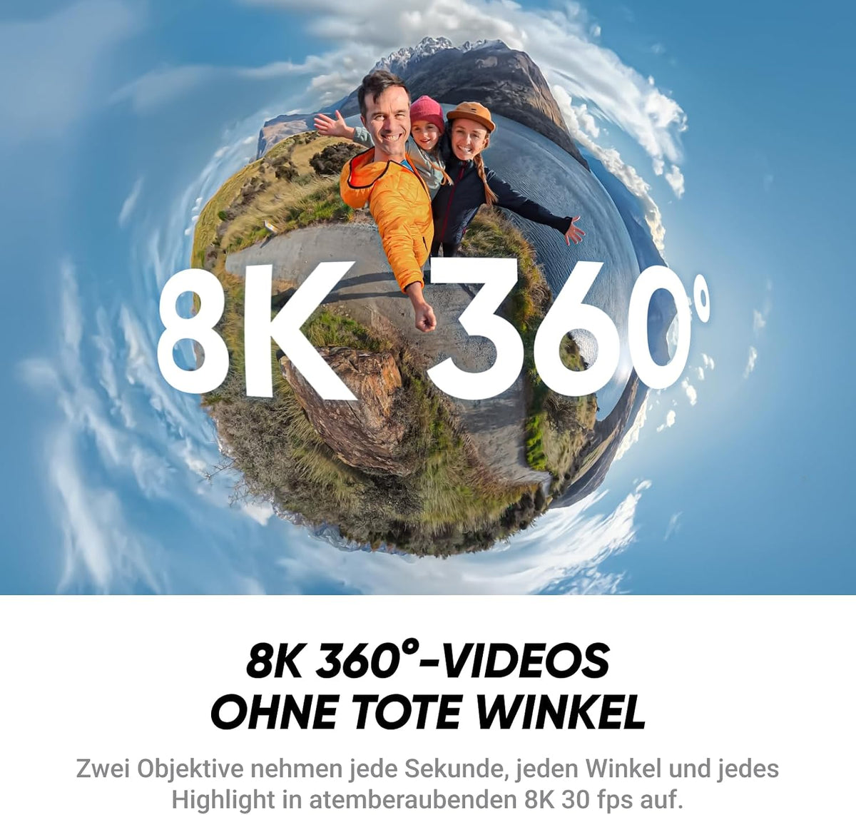 Insta360 X4 Air, 8K 360°-Kamera leichte, Unsichtbarer Selfie-Stick-Effekt, austauschbare Linsen, Erst aufnehmen & dann ausrichten, KI-gestützte App, FlowState-Stabilisierung, integr. Windschutz