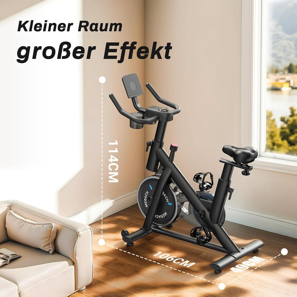 MERACH Heimtrainer Fahrrad mit Verstellbarem Widerstand, Leises Hometrainer Fahrrad mit Verbessertem LED-Monitor, Tablet-Halter, Indoor Cycling Bike für Kardiotraining zu Hause, Eigener App, Bis 136KG