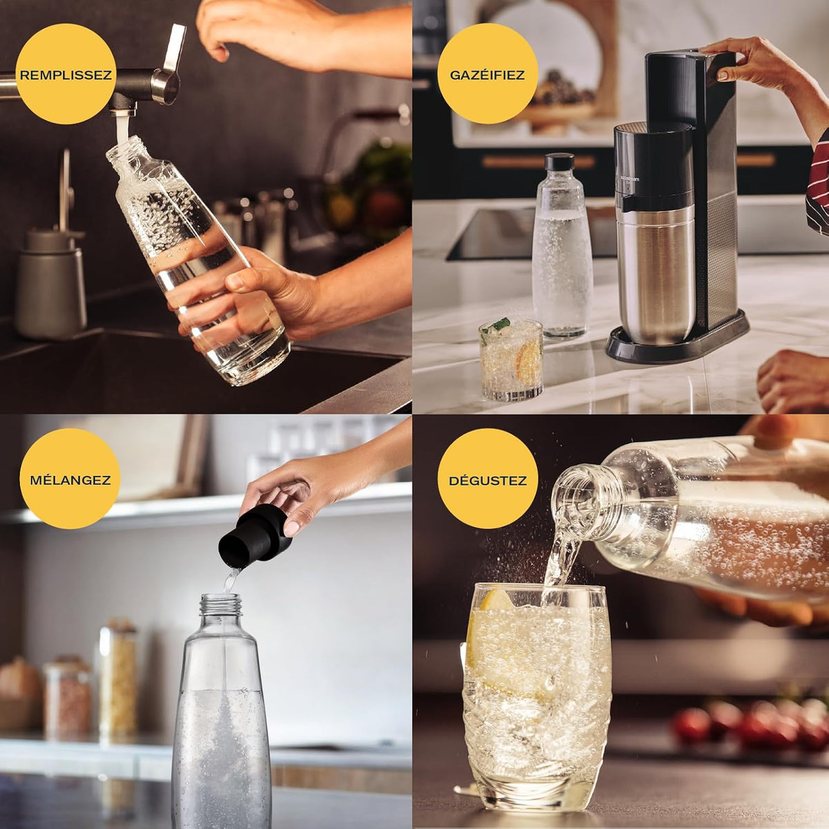Sodastream Duo Sprudelwasser und Soda Maschine für Glaskanne | 1 Stück Glaskrug 1L + 1 Flasche 1L Edelstahl Finish Geschirrspüler + 1 60L Gas Nachfüllclip | Schwarz
