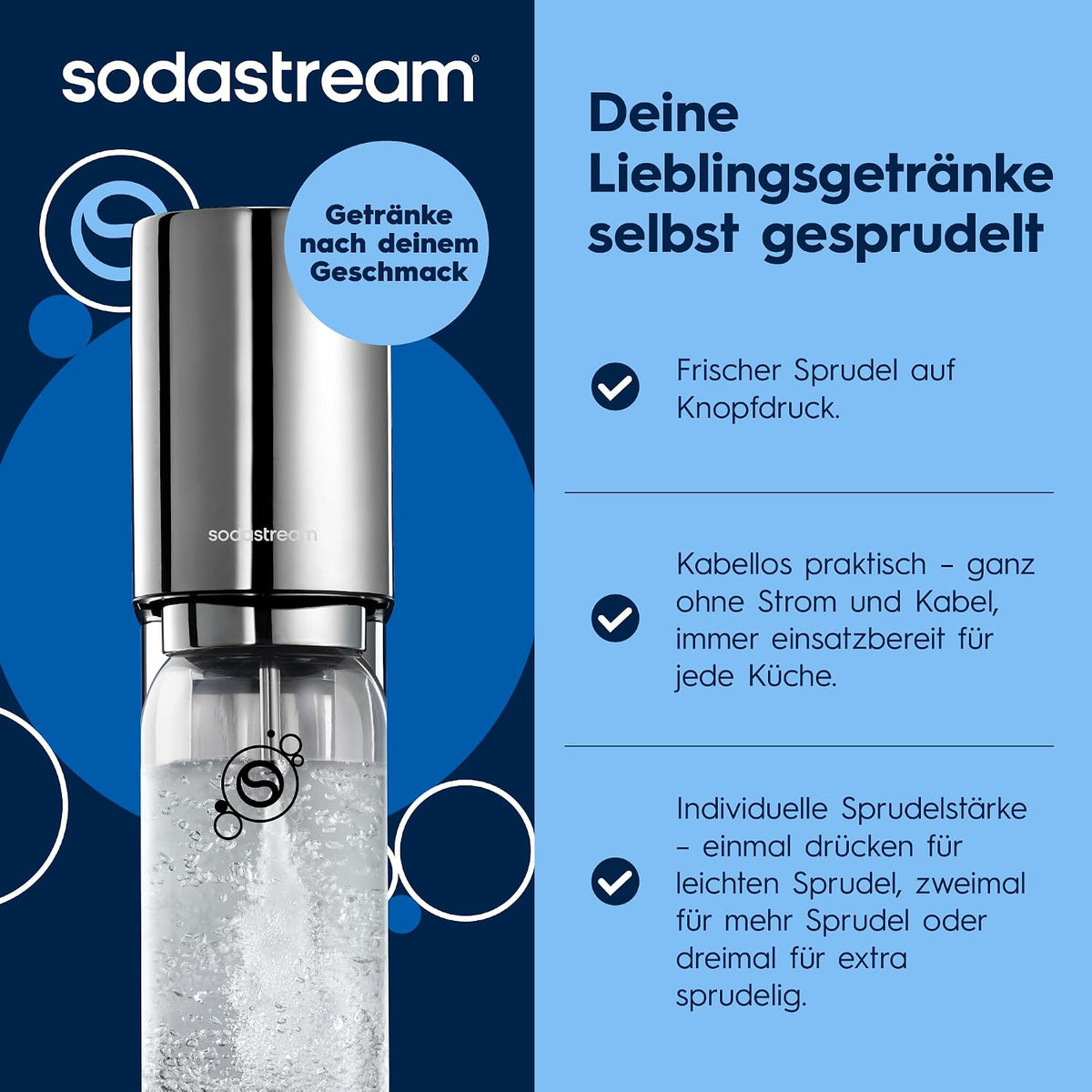 SodaStream ENSO Wassersprudler -1L Sprudlerflaschen & CO2-Zylinder, Silber