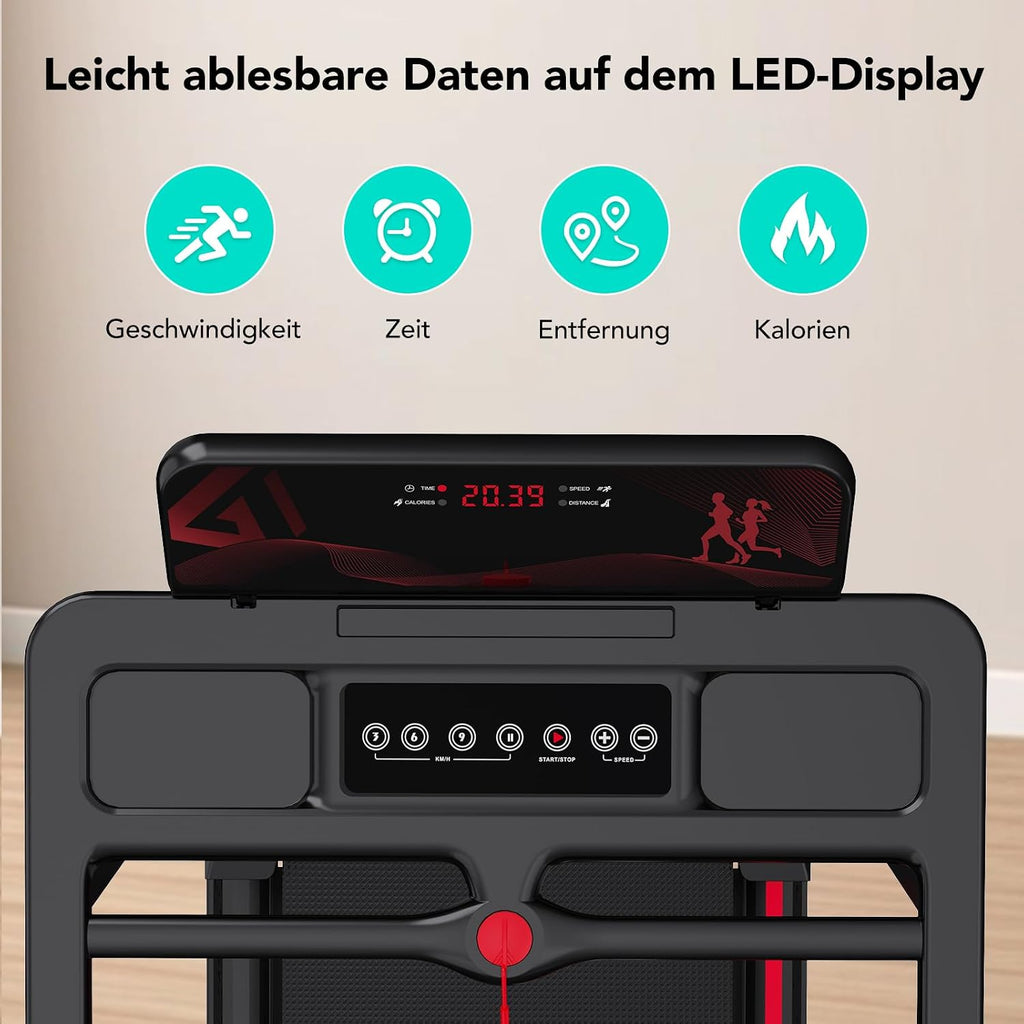 CITYSPORTS Elektrisches Laufband,Klappbares Laufband für Zuhause bis 12 km/h,mit LED-Anzeige,APP und 360° Tablet Holder,kompakte Walking Pad für Zuhause und Büro (Black)