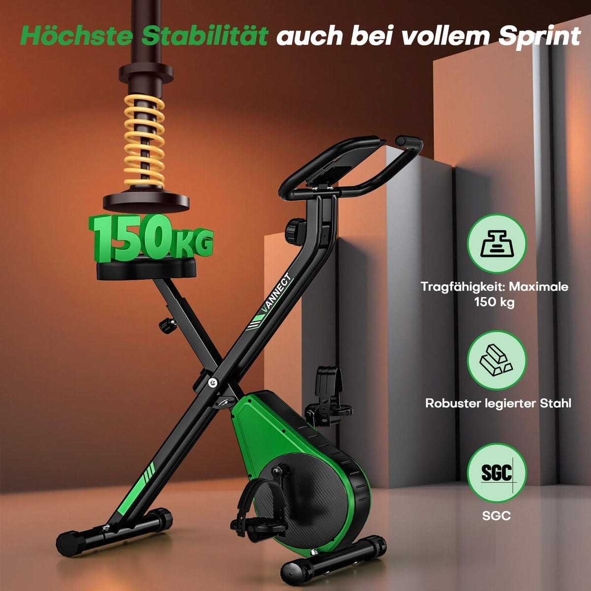 Heimtrainer Fahrrad Klappbar, VANNECT Hometrainer Fahrrad Klappbar, Ergometer Heimtrainer mit 16 Stufen Magnetwiderstand, Herzfrequenzsensor, LCD-Monitor & Komfort-Sitz für Zuhause & Büro, bis 150kg