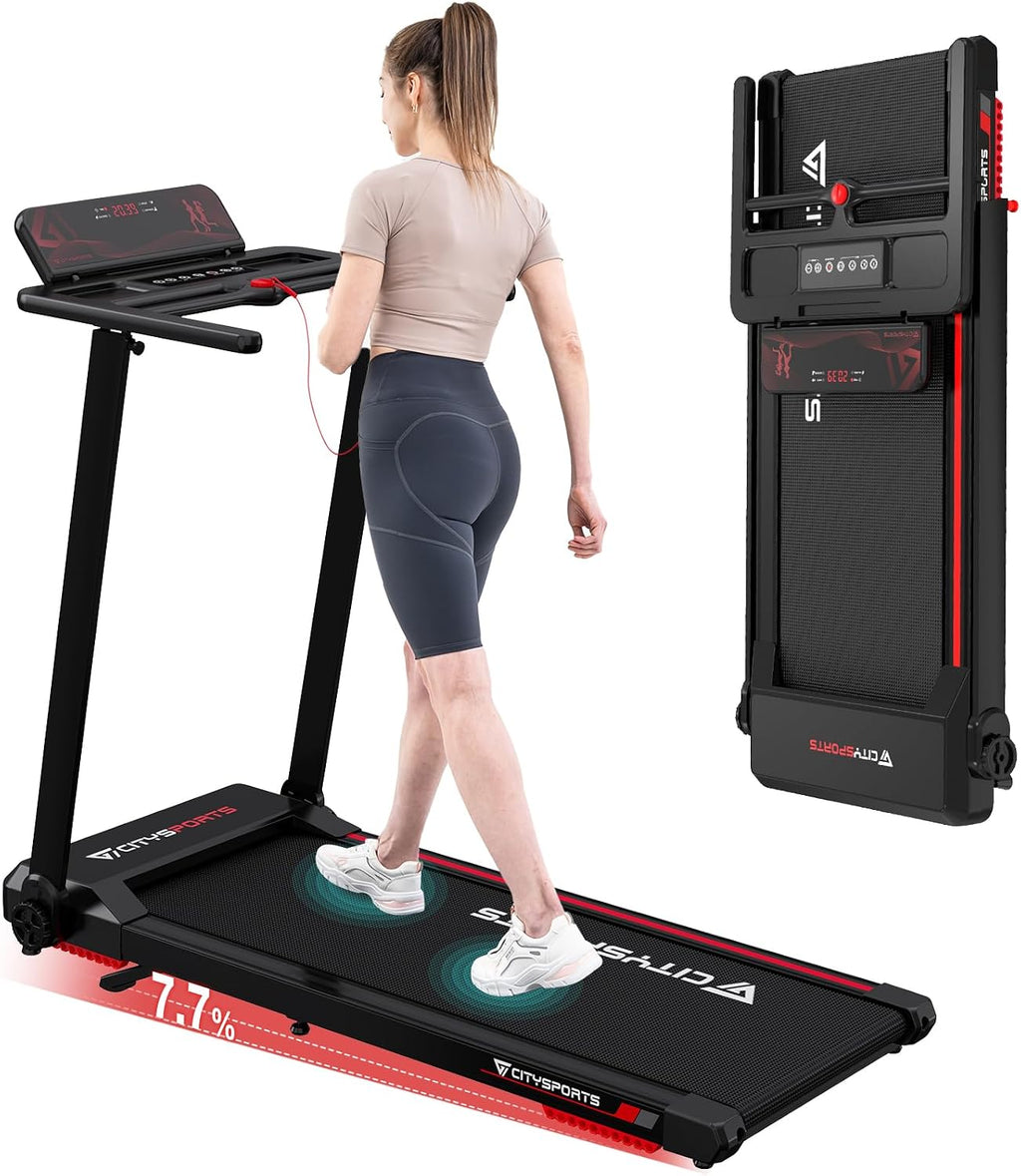 CITYSPORTS Elektrisches Laufband,Klappbares Laufband für Zuhause bis 12 km/h,mit LED-Anzeige,APP und 360° Tablet Holder,kompakte Walking Pad für Zuhause und Büro (Black)