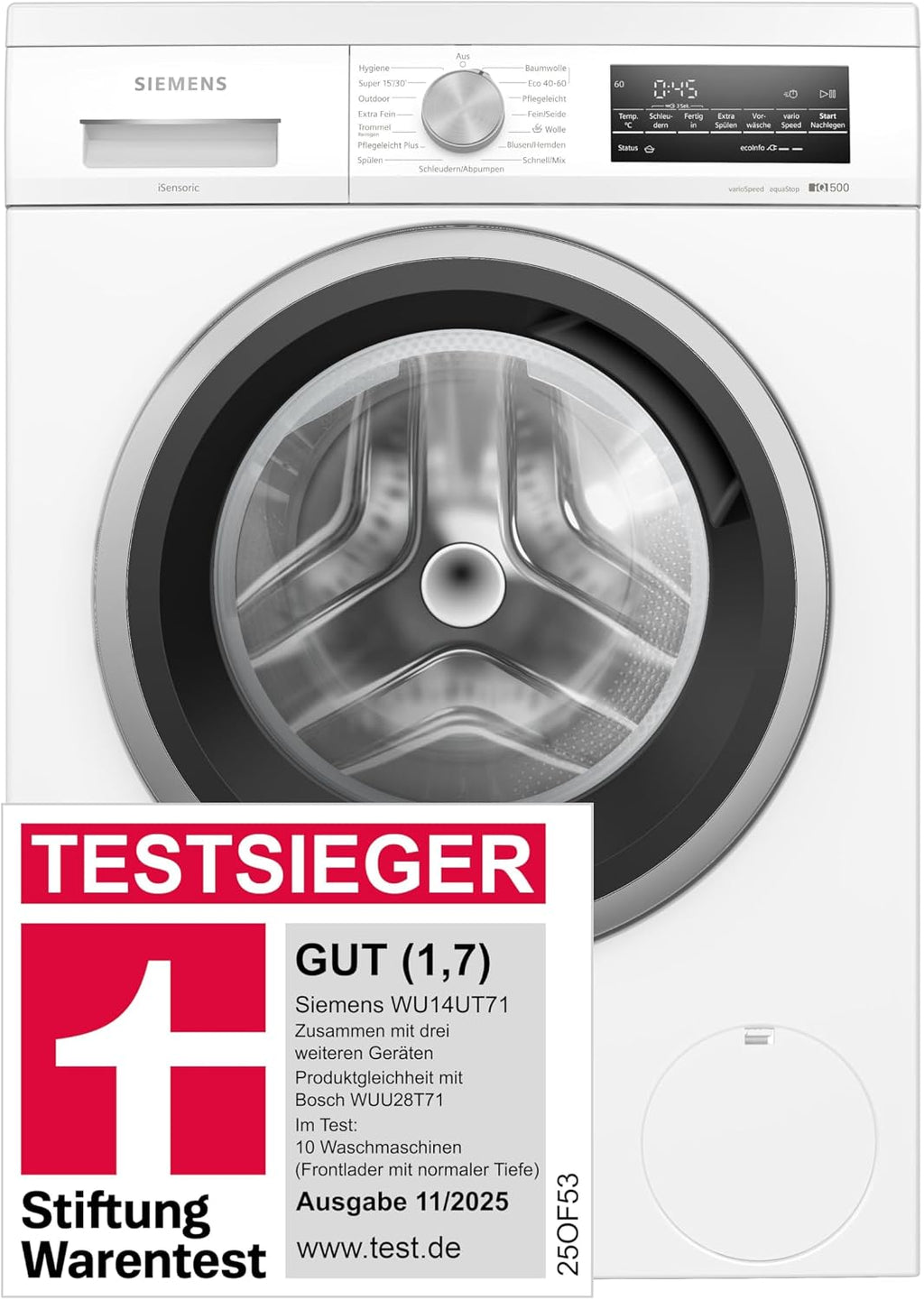 Siemens iQ500 Unterbaufähige Waschmaschine 8 kg 1400 UpM WU14UT71