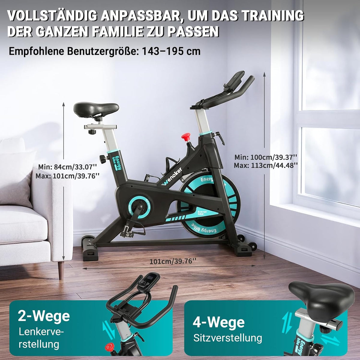 WENOKER Heimtrainer Fahrrad, Magnetwiderstand mit 15 dB