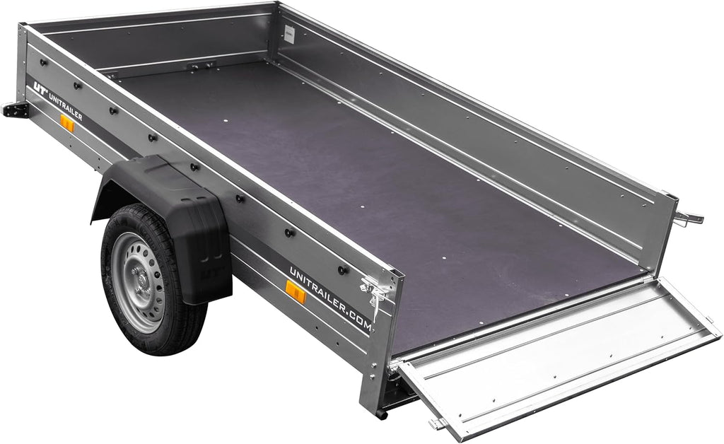 UNITRAILER Auto Anhänger Garden Trailer 230 Kipp – PKW Anhänger 750KG, 230cm x 125cm Transportfläche, Robuste Struktur Aus Verzinktem Stahl, Klappbarer Deichsel