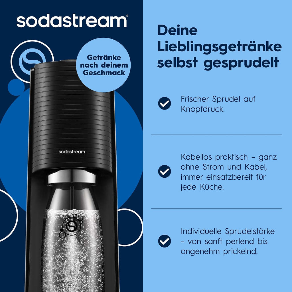 SodaStream TERRA Wassersprudler - 3x 1L Sprudlerflaschen & CO2-Zylinder