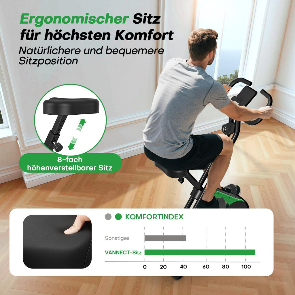Heimtrainer Fahrrad Klappbar, VANNECT Hometrainer Fahrrad Klappbar, Ergometer Heimtrainer mit 16 Stufen Magnetwiderstand, Herzfrequenzsensor, LCD-Monitor & Komfort-Sitz für Zuhause & Büro, bis 150kg
