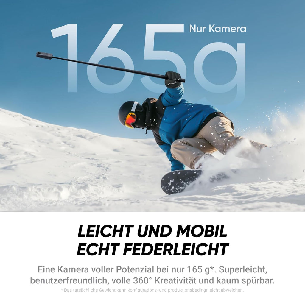 Insta360 X4 Air, 8K 360°-Kamera leichte, Unsichtbarer Selfie-Stick-Effekt, austauschbare Linsen, Erst aufnehmen & dann ausrichten, KI-gestützte App, FlowState-Stabilisierung, integr. Windschutz
