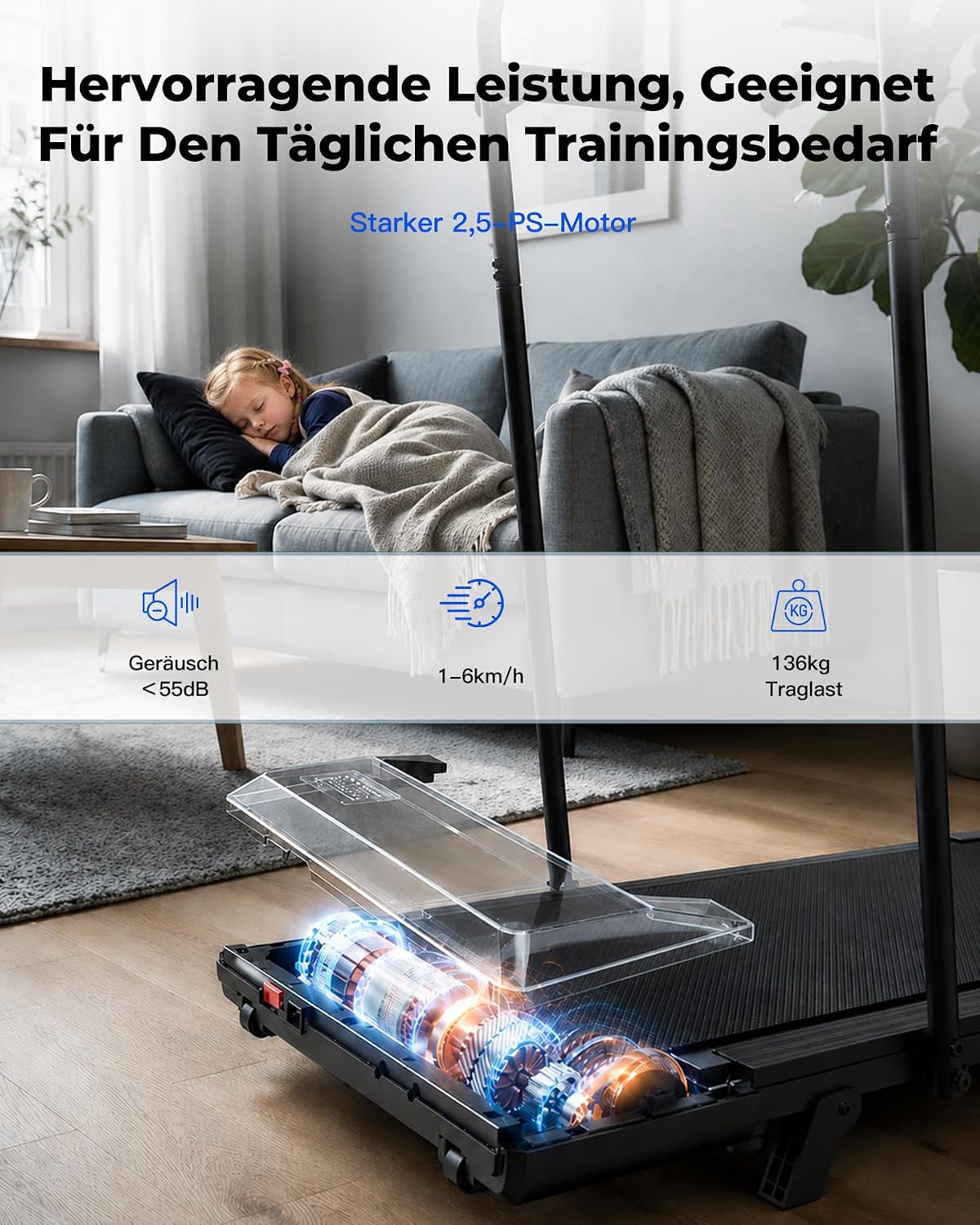 Superun Walking Pad mit Steigung, APP KI-Trainer, leises Büro Laufgerät