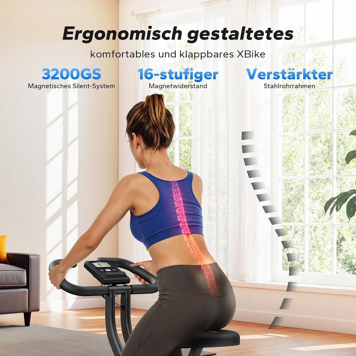 MERACH Foldable Exercise Bike, Quiet Home Trainer Bicycle with 16 Levels Magnetic Resistance, LCD Display, Comfortable Saddle, Fitness Bike for Home, Space-Saving Design for Effective Training