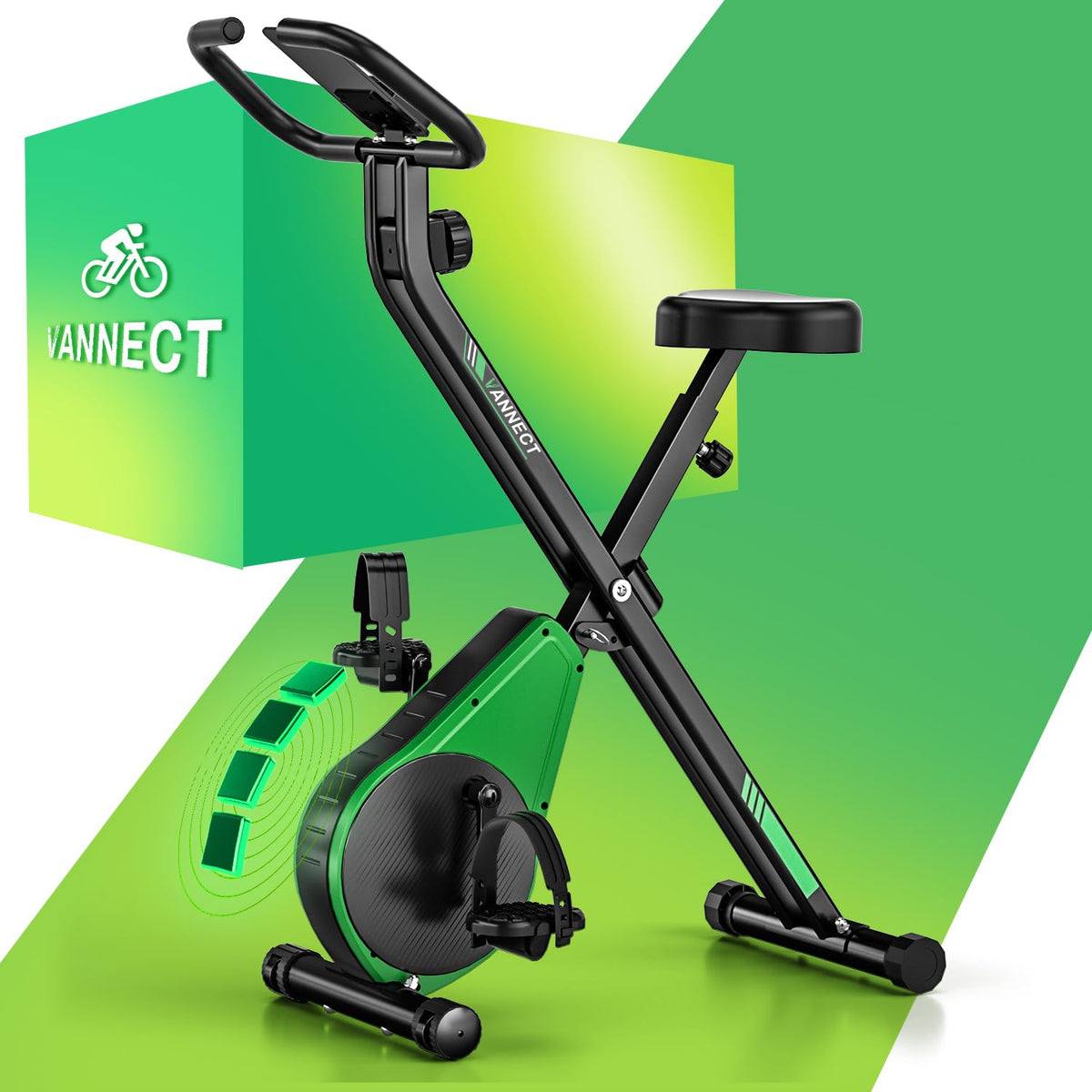 Heimtrainer Fahrrad Klappbar, VANNECT Hometrainer Fahrrad Klappbar, Ergometer Heimtrainer mit 16 Stufen Magnetwiderstand, Herzfrequenzsensor, LCD-Monitor & Komfort-Sitz für Zuhause & Büro, bis 150kg