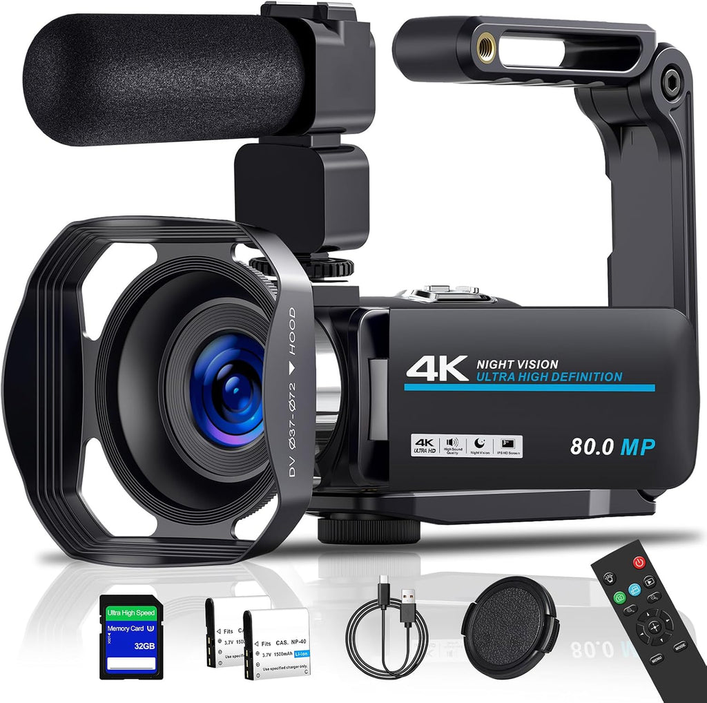 Videokamera 4K 80MP Camcorder IR Nachtsicht 18X Digitalzoom Vlogging Camera