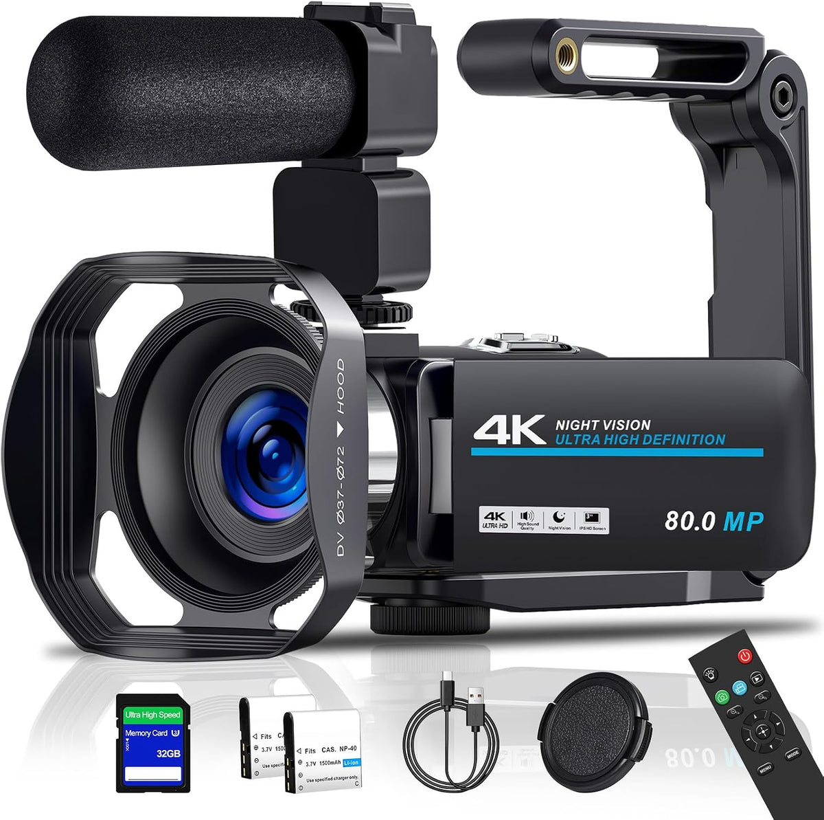 Videokamera 4K 80MP Camcorder IR Nachtsicht 18X Digitalzoom Vlogging Camera