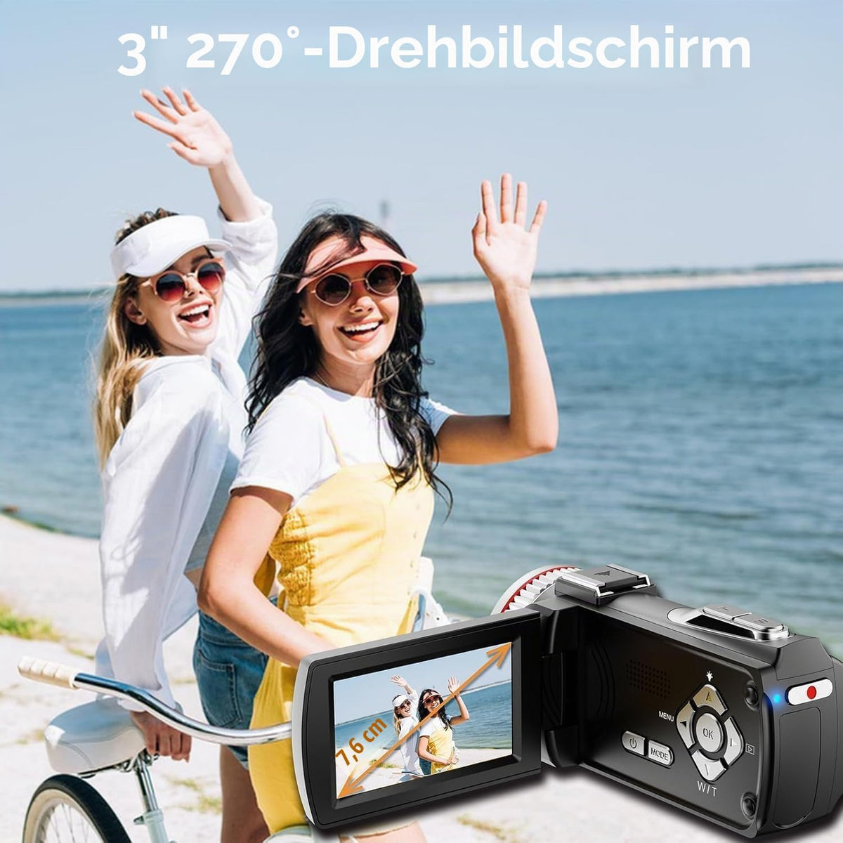 Videokamera 4K Camcorder 48MP 21X Digitalzoom 3.0''270°Drehbarer Screen Vlogging Kamera für YouTube, Video Kamera mit HDMI-Kabel, Externes Mikrofon, Fernbedienung, 32 GB Karte, 2 Batterien