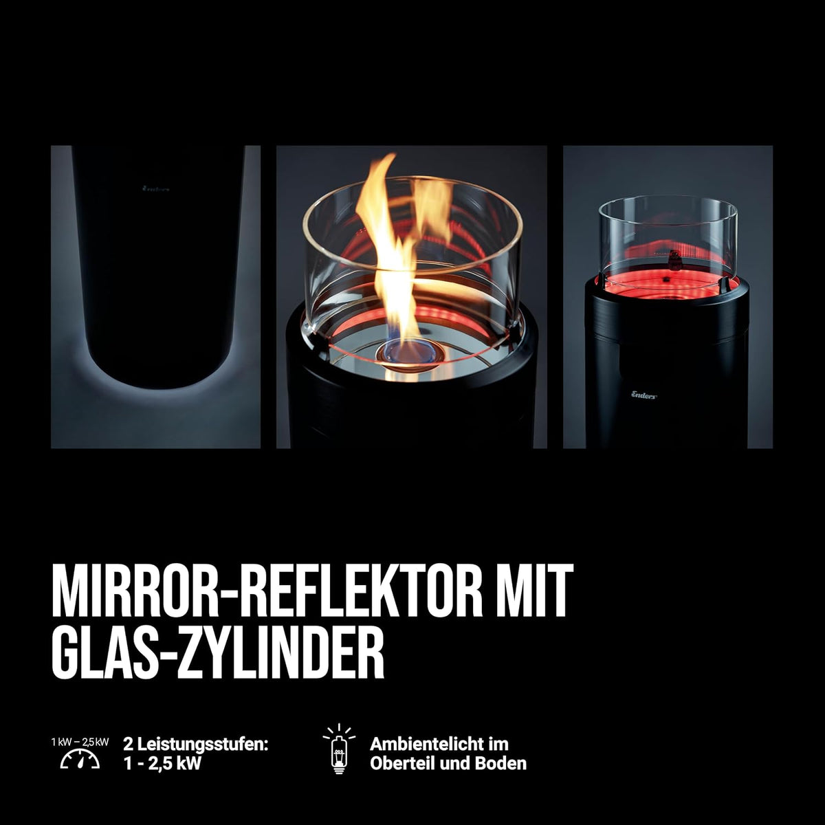 Enders Terrassenfeuer NOVA LED M BLACK, Gas Terrassenfeuer mit Ambientebeleuchtungen, ECO GREEN Brenner-Technologie und exzellentem Design, H88cm Ø 62cm, Schwarz #5600