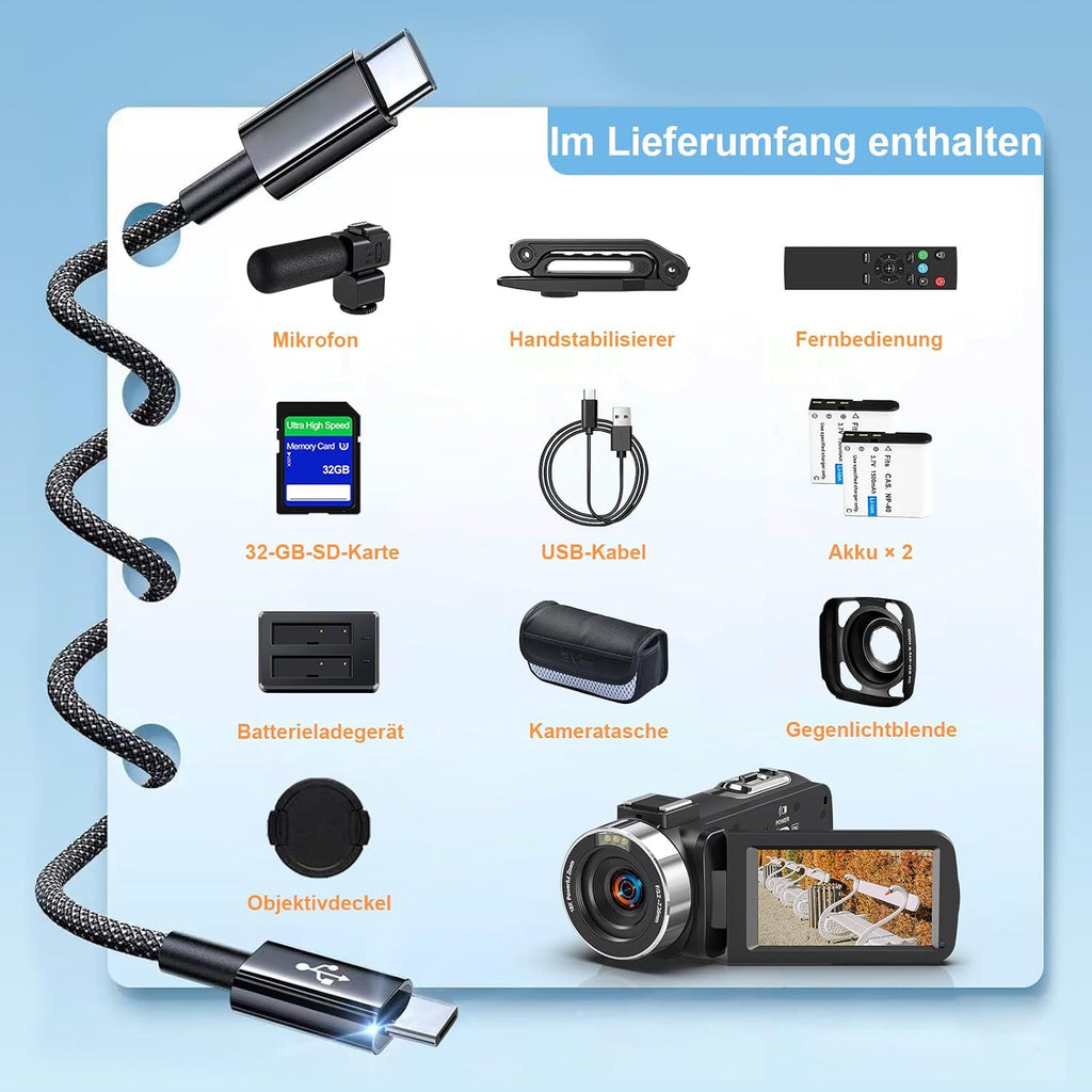 Video Camera Camcorder 8K 64MP WiFi 18X Digital Zoom Night Vision Vlog