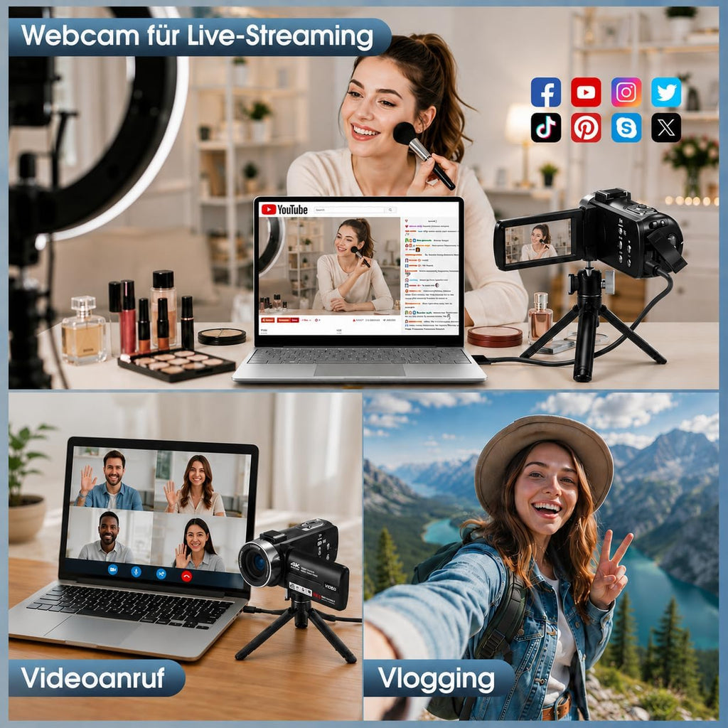 Camcorder 4K - Videokamera 30FPS 80MP 18X Digitalzoom IR Nachtsicht Vlogging Kamera, 3,0 Zoll IPS-Bildschirm YouTube Camera mit 32GB SD-Karte, Fernbedienung und 2 Batterien