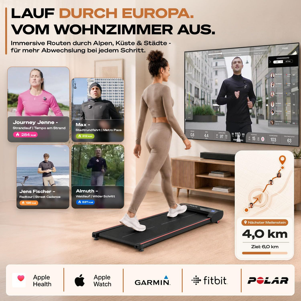 Sportstech, Walking Pad mit Steigung, 150 kg belastbar, 6 km/h, Under Desk