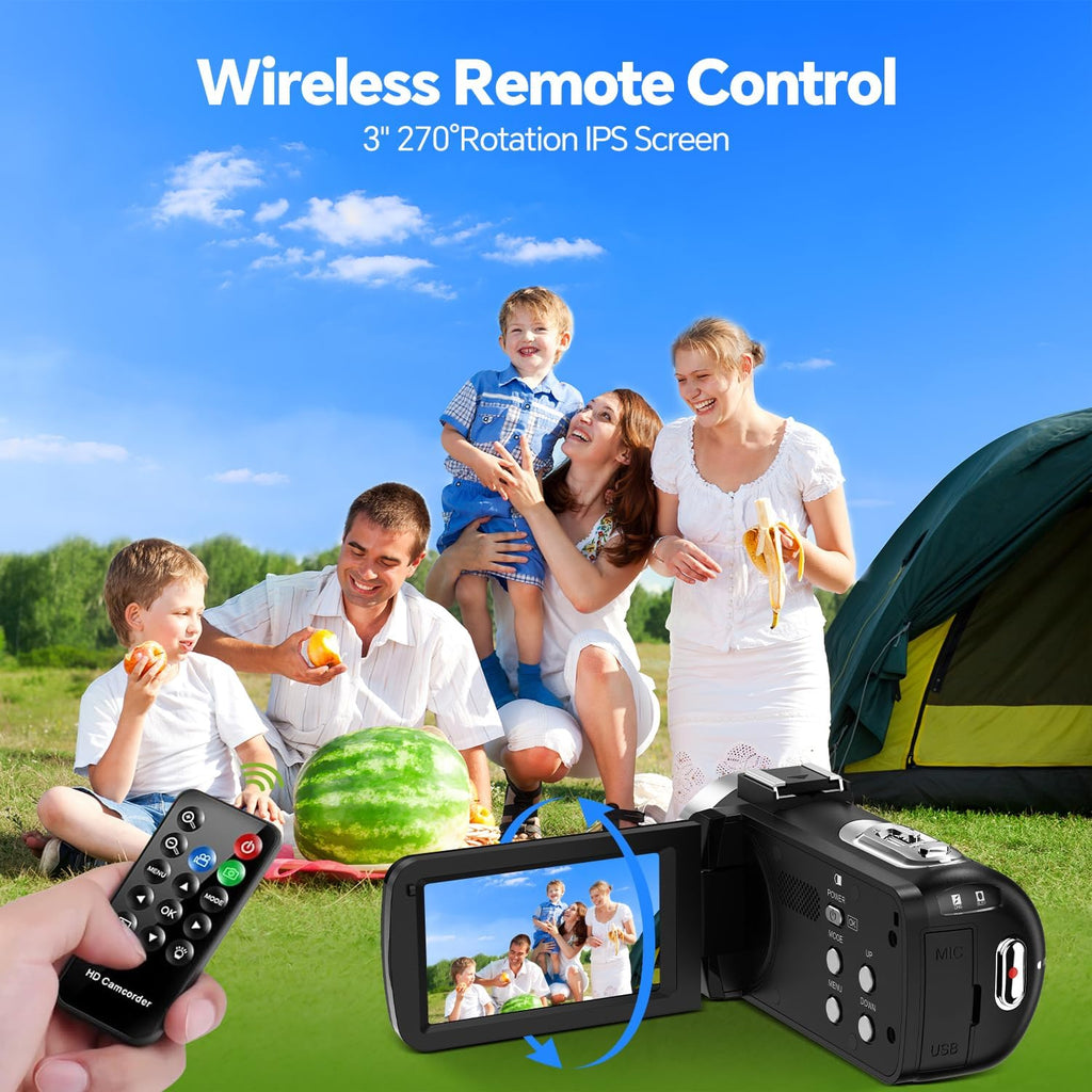 Videokamera 4K Camcorder, 42MP Vlogging Kamera für YouTube, Video Kamera mit 18x Digitalzoom & 3 Zoll 270° Drehbarem Display, Video Camera mit 2 Akkus, 32GB SD-Karte und Fernbedienung, Webcam Funktion