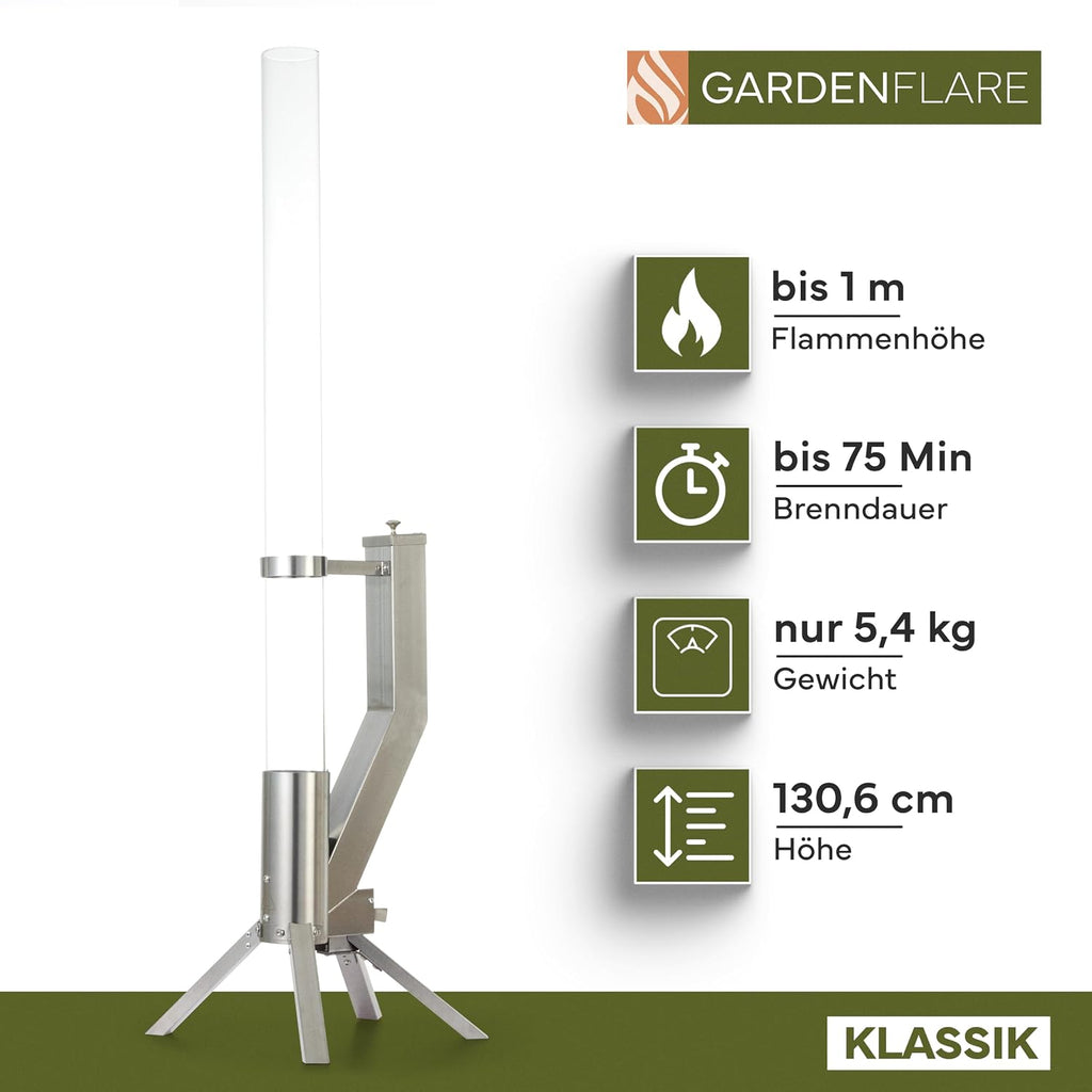 GARDENFLARE Classic Fire Pipe - Stainless Steel Pellet Torch for Garden