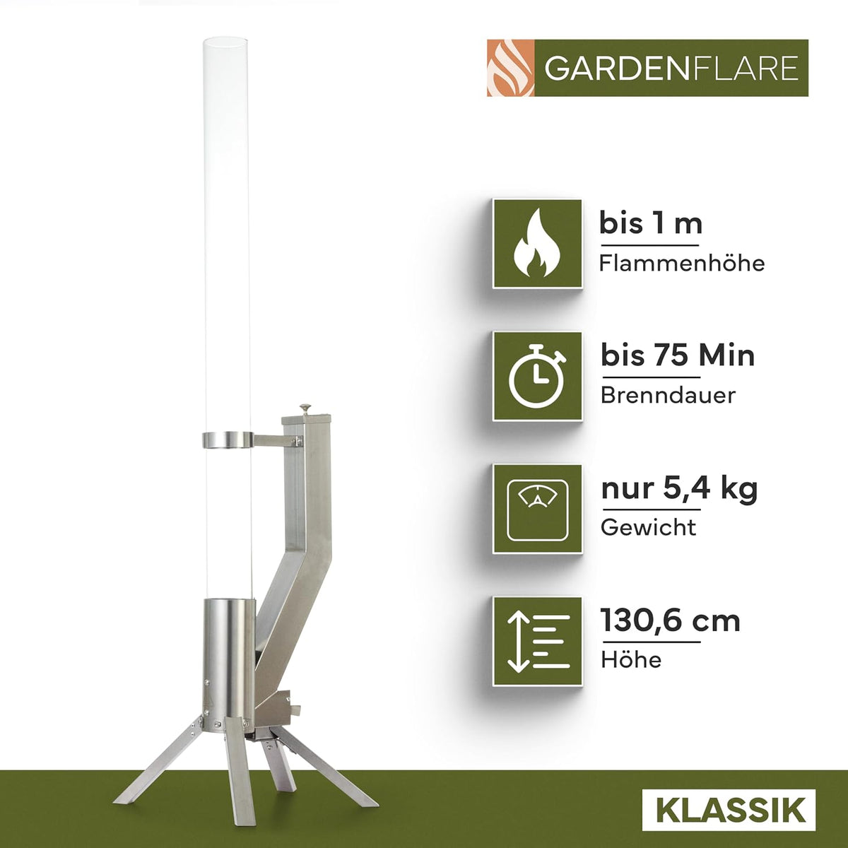GARDENFLARE Classic Fire Pipe - Stainless Steel Pellet Torch for Garden