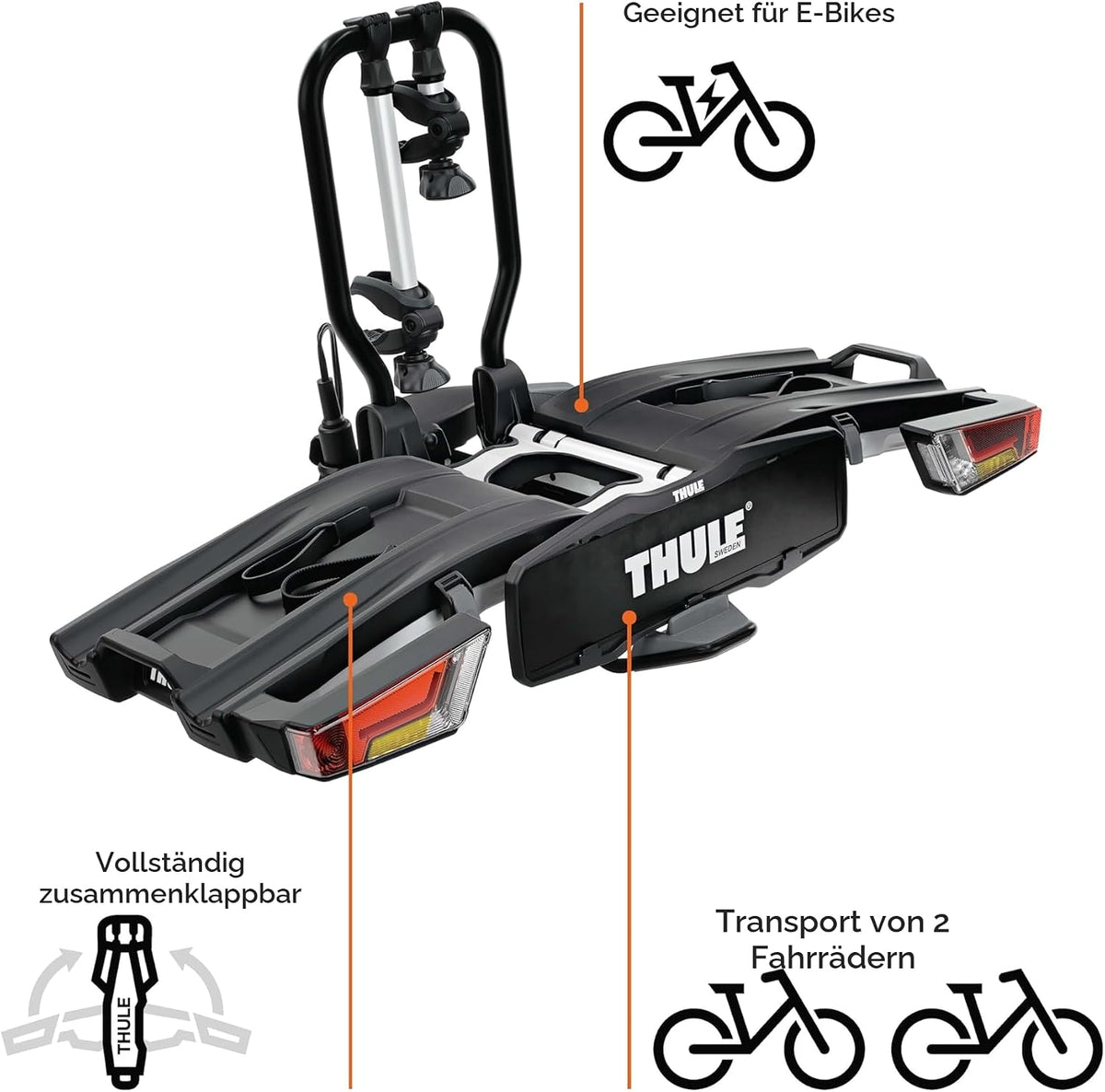 Thule 933B EasyFold XT 2 Ersatz-Träger/Stangen, 13-polig, Anhängerkupplung, Schwarz