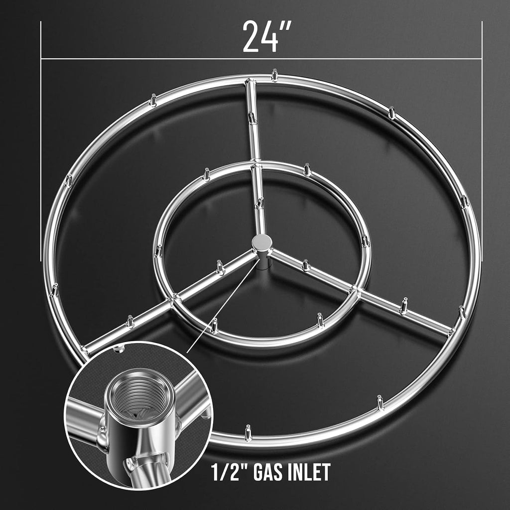 Skyflame 24" Round Stainless Steel Fire Pit Jet Burner Ring High Flame