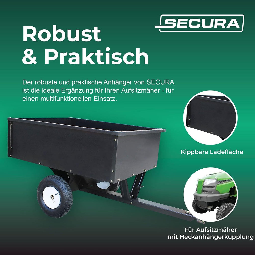SECURA Trailer for lawn tractor 180 kg 96 × 78 × 32 cm Removable tailgate, tilting surface
