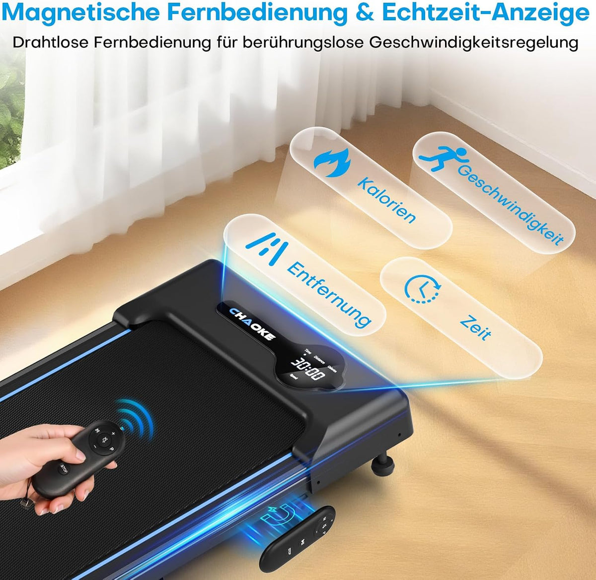 CHAOKE Walking Pad Laufband mit 9% Steigung, 10 km/h Schreibtischlaufband für Zuhause und Büro, 2,75 PS leiser Motor, Bis zu 150 kg Belastbarkeit, 12 HIIT-Programmen und Fernbedienung