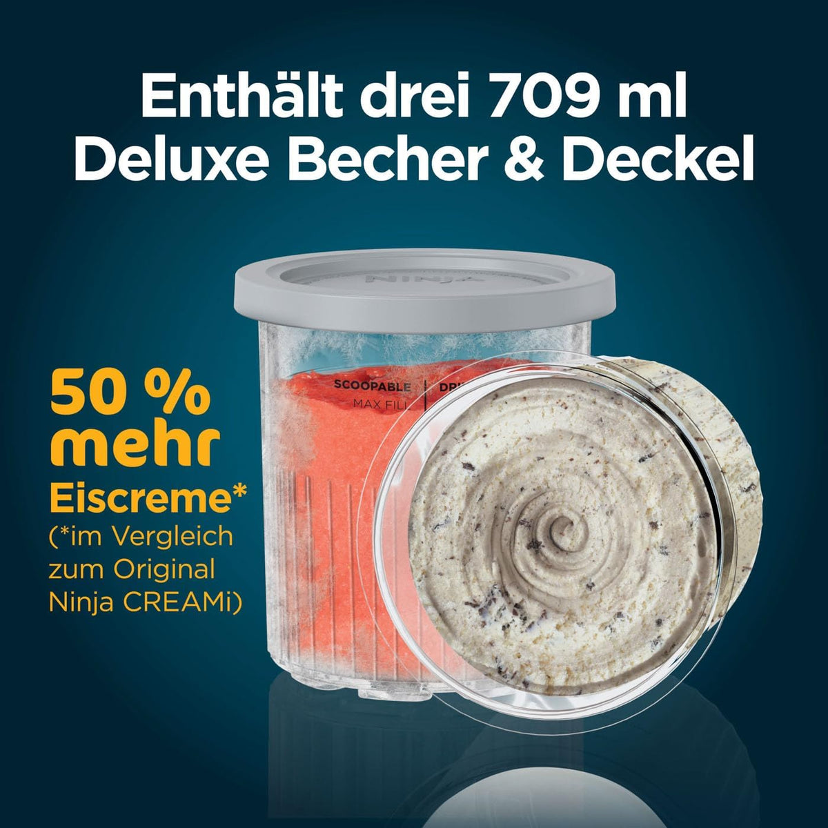 Ninja CREAMi Deluxe Eis-und Eisgetränkmaschine, mit 2 Bechern, Silber