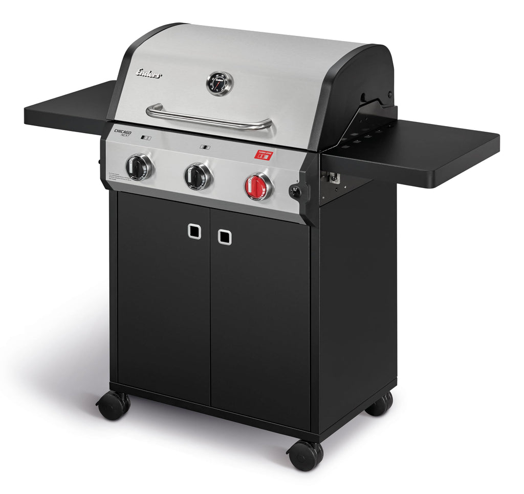Enders® Gasgrill CHICAGO NEXT 3, 3 Edelstahlbrenner, doppelwandige Garhaube, 2 abklappbare Seitenablagen, integriertes Thermometer - Gussrost 9.6 kW, #89396