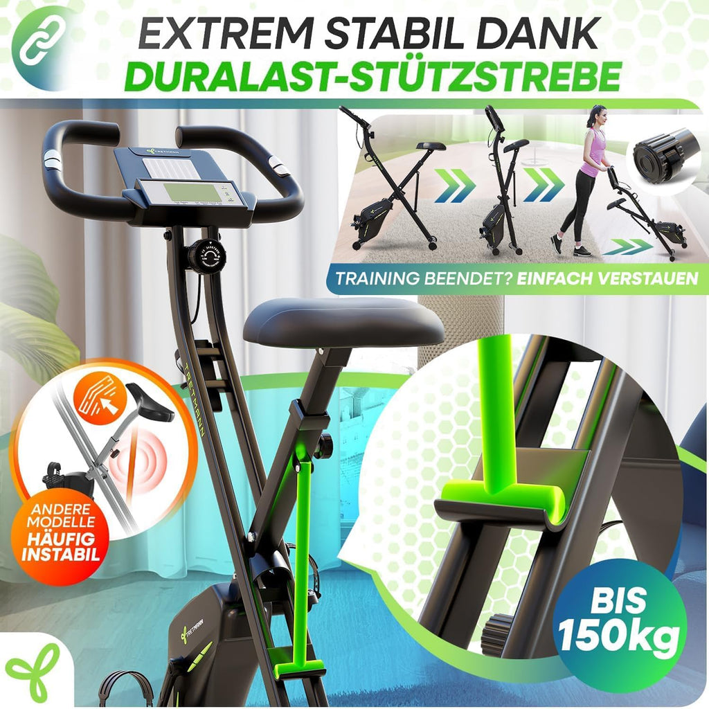 Tretmann Home Fahrrad klappbar – extra bequem & leise, bis 150 kg belastbar