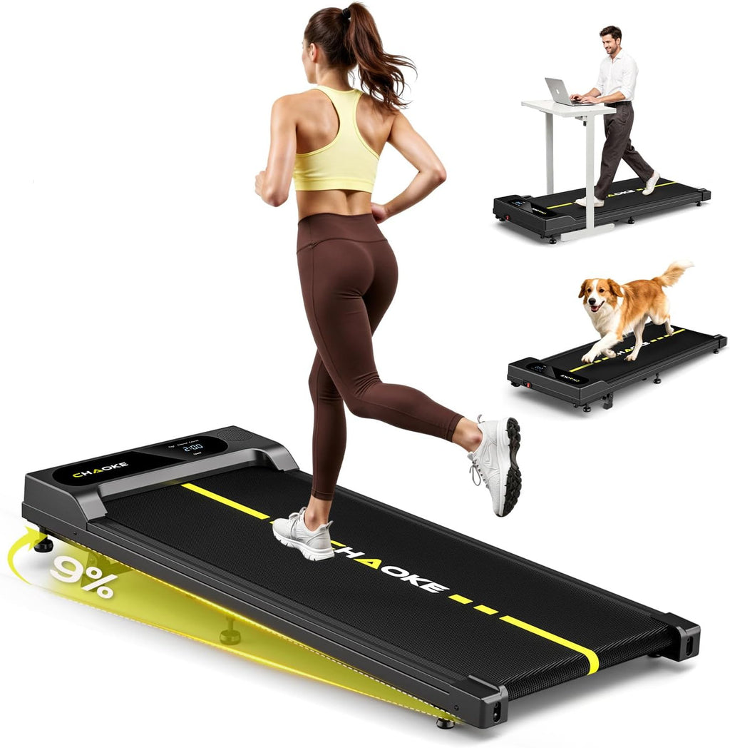 Walking Pad mit Steigung 9%, 1-10 km/h Laufband für Zuhause mit APP, 2.75HP Walking Pad Cardio für Home-Office mit Eingebaute Lautsprecher, LED-Anzeige, Leise Schreibtisch Laufband