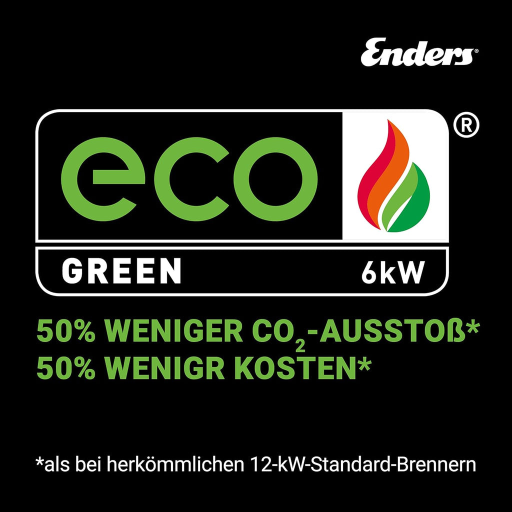 Enders® Elegance Eco Green 6 kW silber,Terrassenstrahler, Gas-Heizstrahler, Heizpilz mit Leistungsregulierung 4-6 kW, Eco Green-Brenner, Transporträder, Umkippsicherung #9351