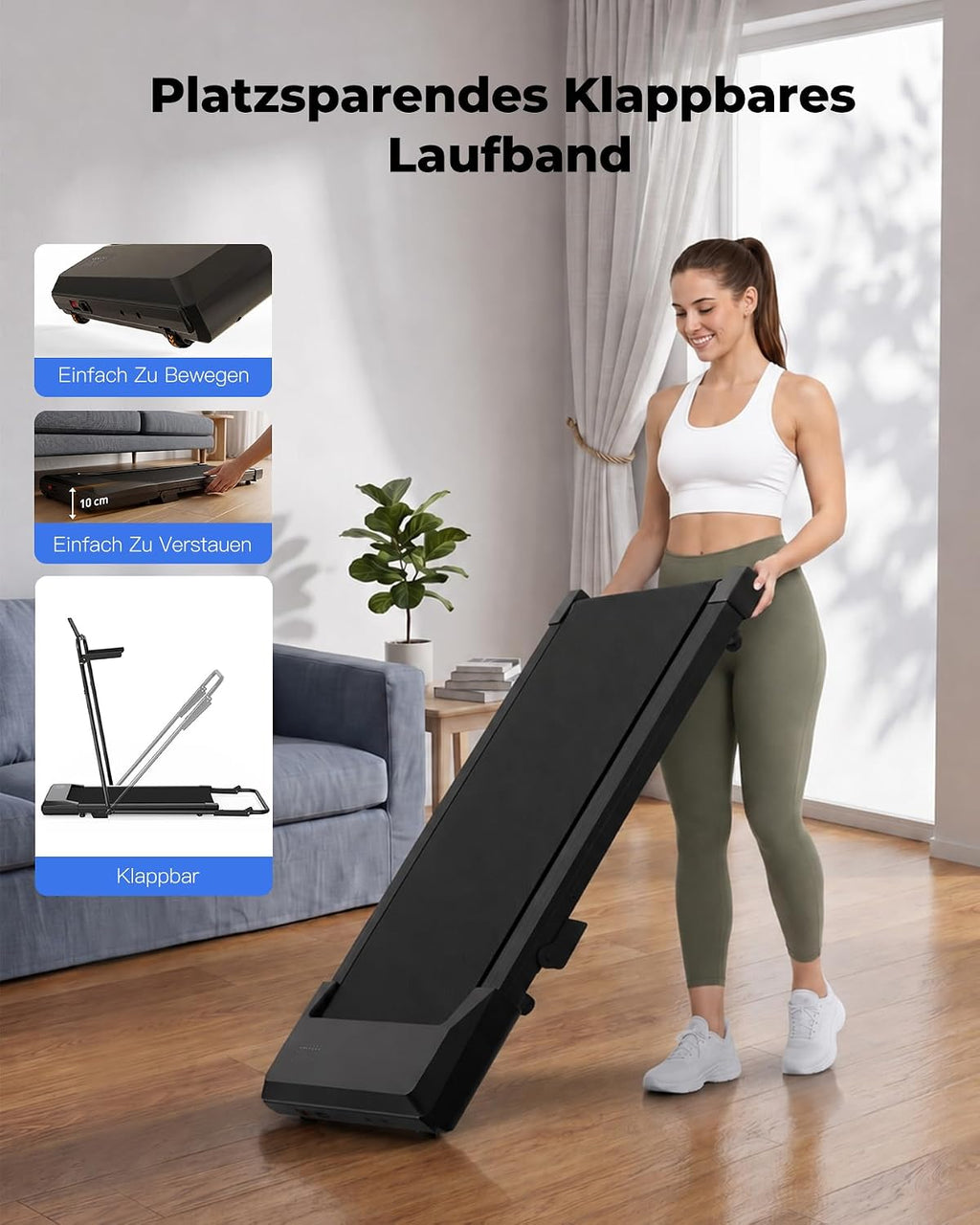 Superun Walking Pad mit Steigung, APP KI-Trainer, leises Büro Laufgerät