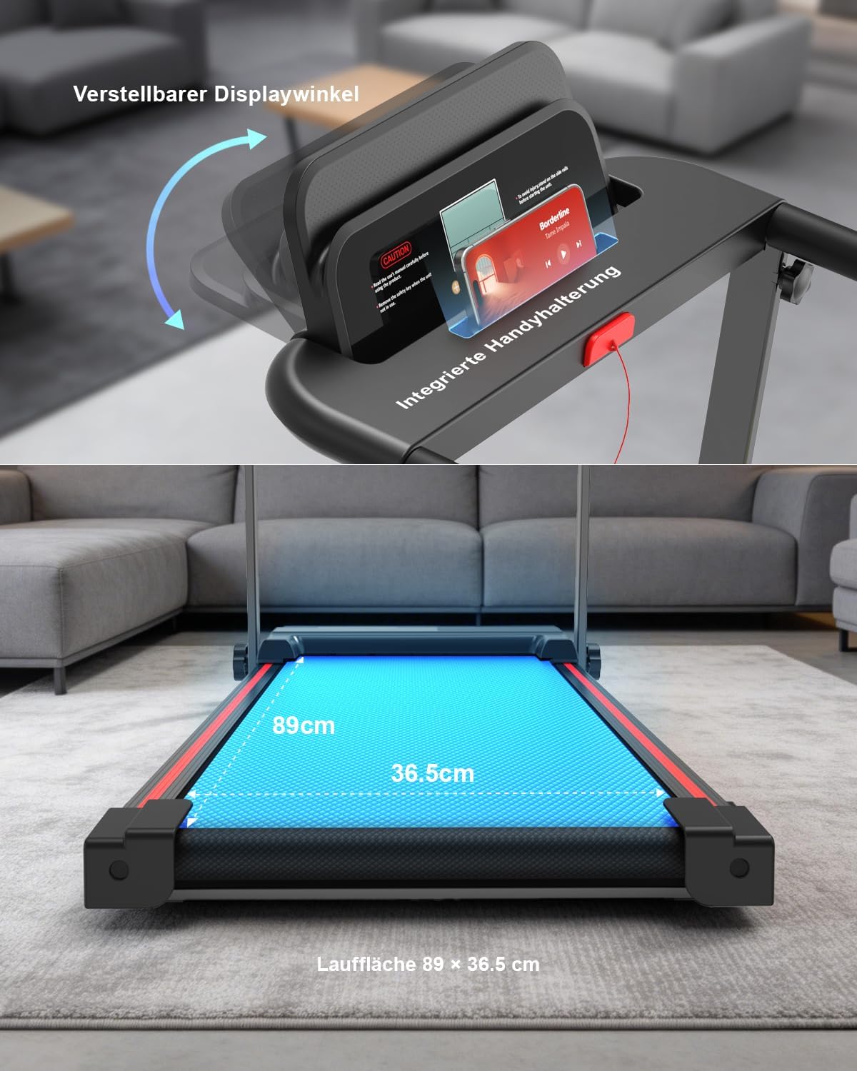 Laufband für Zuhause, Elektrisches Laufbänder mit Griff, Klappbares bis 10Km/H, Treadmill Walking Pad for Home, Leise Klein Büro Klappbar Kompakte, Anzeige 12 Programme Voreingestellte