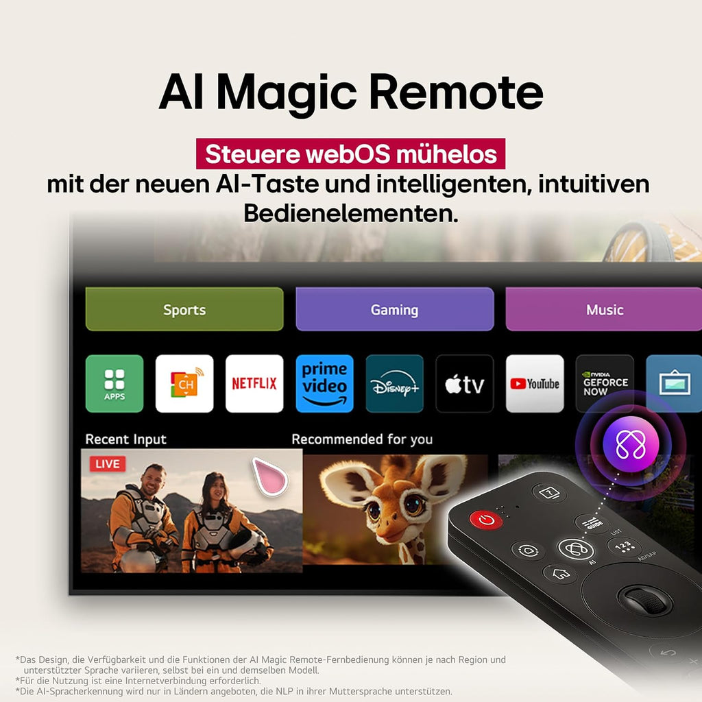 LG OLED48B59LA TV 48 Zoll (121 cm) 4K OLED AI TV (α8 Gen2 4K AI Prozessor, webOS 25, 120Hz) [Modelljahr 2025]