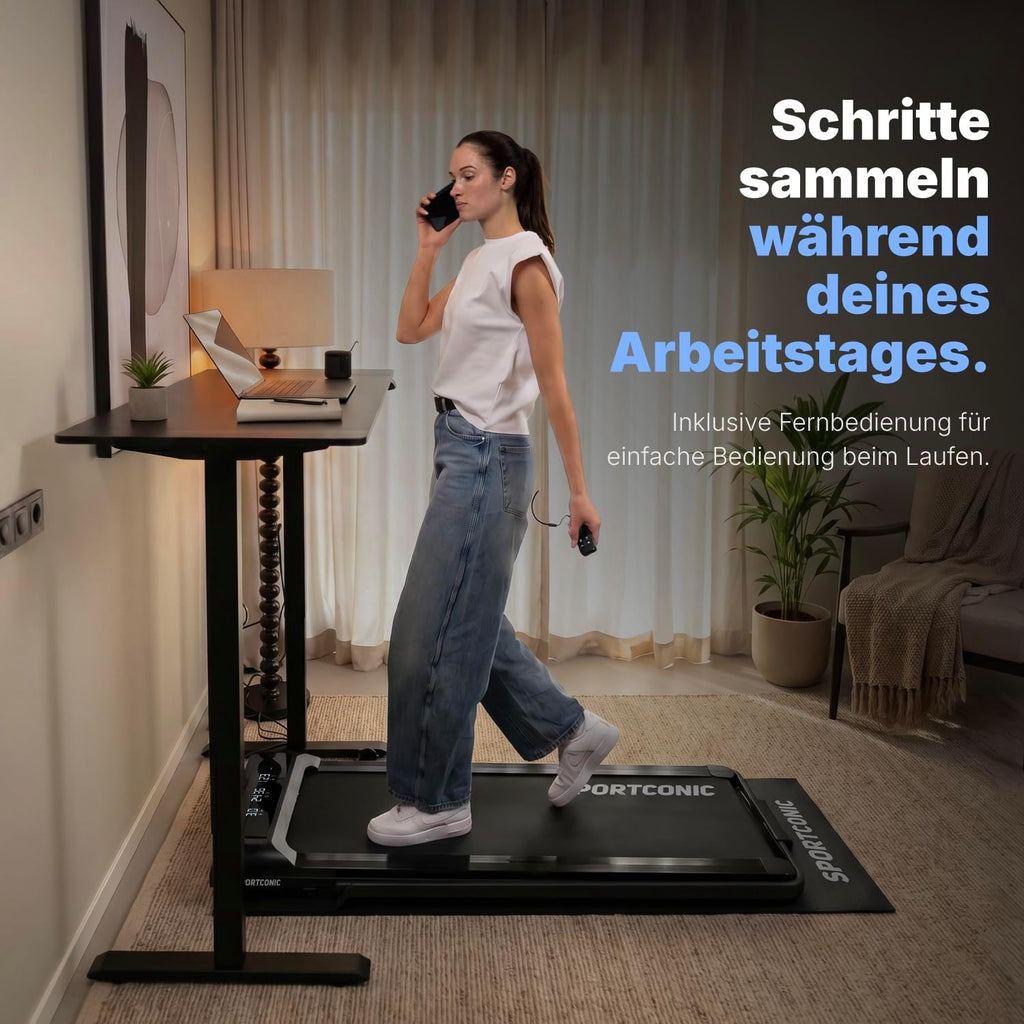 Sportconic Treadmill 1-12 km/h - Foldable & Electric for Home - Quiet Under Desk Use - Walking Pad with Incline, Tablet Holder