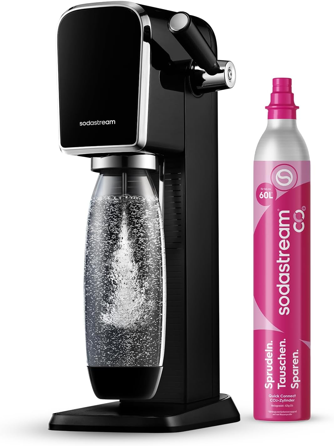 SodaStream ART Wassersprudler - 1x 1L Sprudlerflasche & CO2-Zylinder, Schwarz