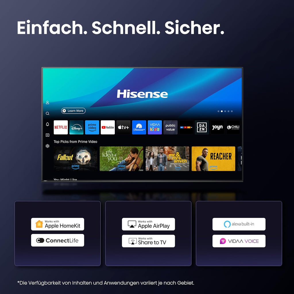 Hisense 55E89Q Fernseher, 55 Zoll (139cm), 4K ULED Mini LED, Smart TV, 144Hz Game Mode PRO, Hi-View AI Engine, AI Smoothmotion, Built-in Subwoofer, Dolby Vision.Atmos, Filmmaker Mode, Hi-Concerto