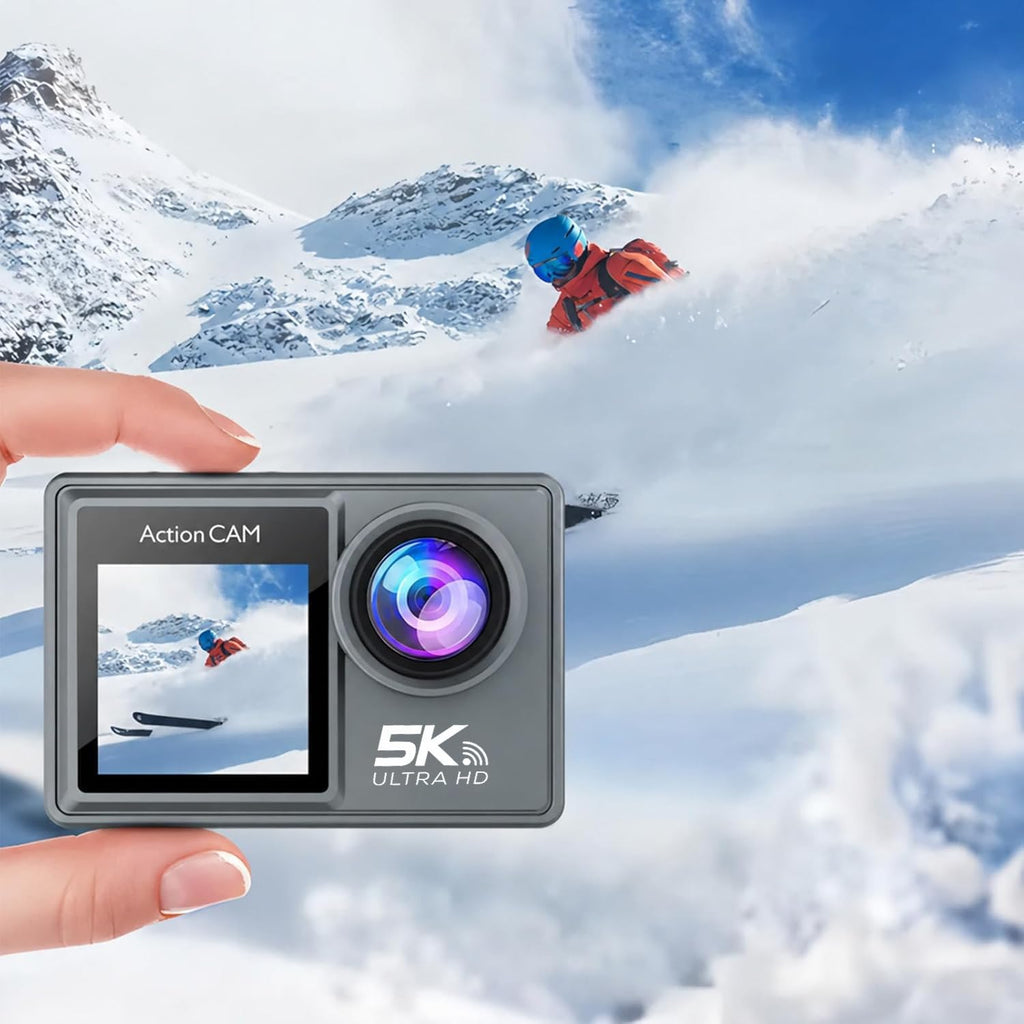 AONEGOLD Danxon 50MP Action Kamera 5K Dual Display EIS Stabilisierung 30m Wasserdicht mit Zubehör Grau