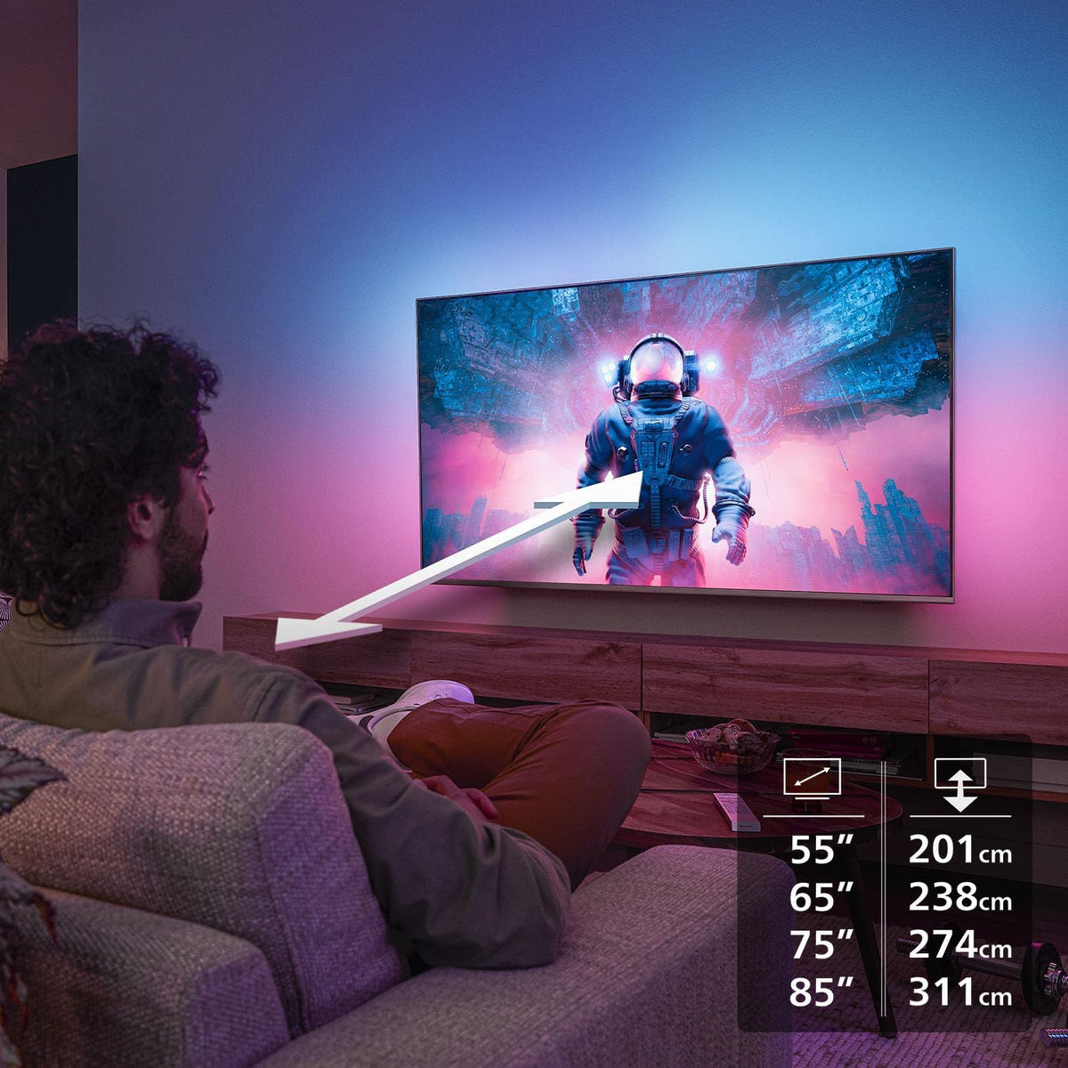 PHILIPS Ambilight 55MLED910 Mini LED 4K Smart TV - 55 Zoll Display mit P5 Perfect Picture Engine Ultra HD, Titan OS, Dolby Vision Und Dolby Atmos Sound