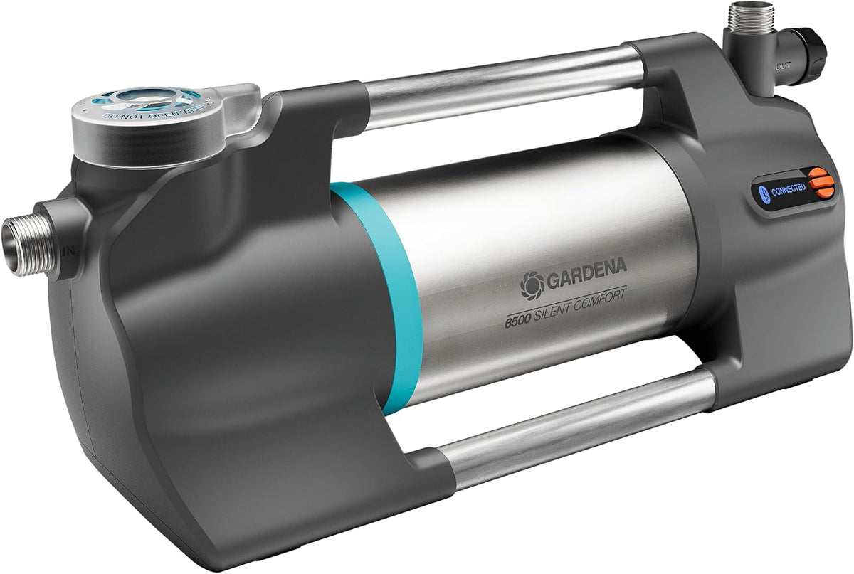 Gardena Gartenpumpe 6500 SilentComfort: Extra leise Bewässerungspumpe via App steuerbar, Fördermenge 6500 l/h, Trockenlaufsicherung, rostfreier Edelstahl, stromsparend und wasserfest (9059-20)