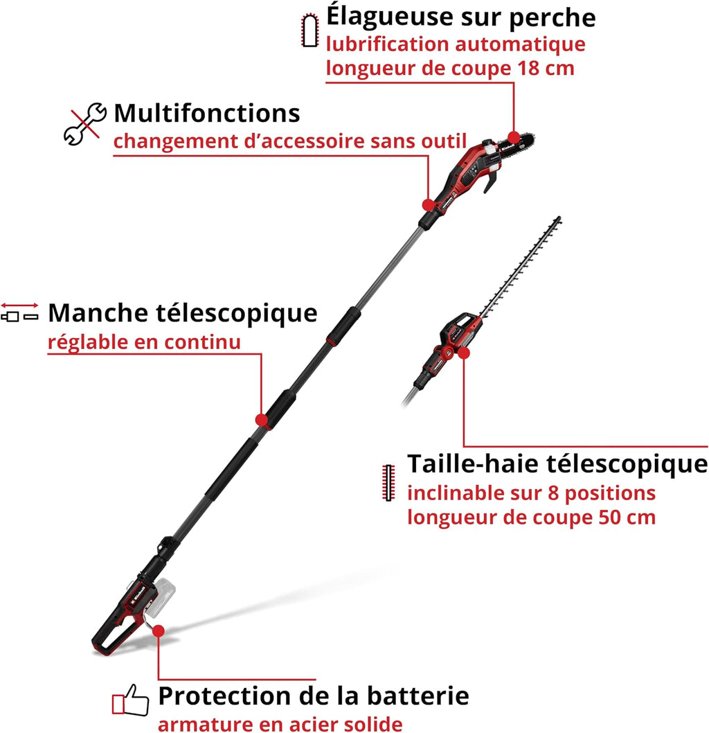 Einhell Professional GP-HC 18/5020 Li T BL-Solo Power X-Change Cordless Multi-Tool (18 V, Carbonless Motor, Hedge Trimmer 50 cm, Pruner 18 cm, Telescopic Handle, Without Battery)