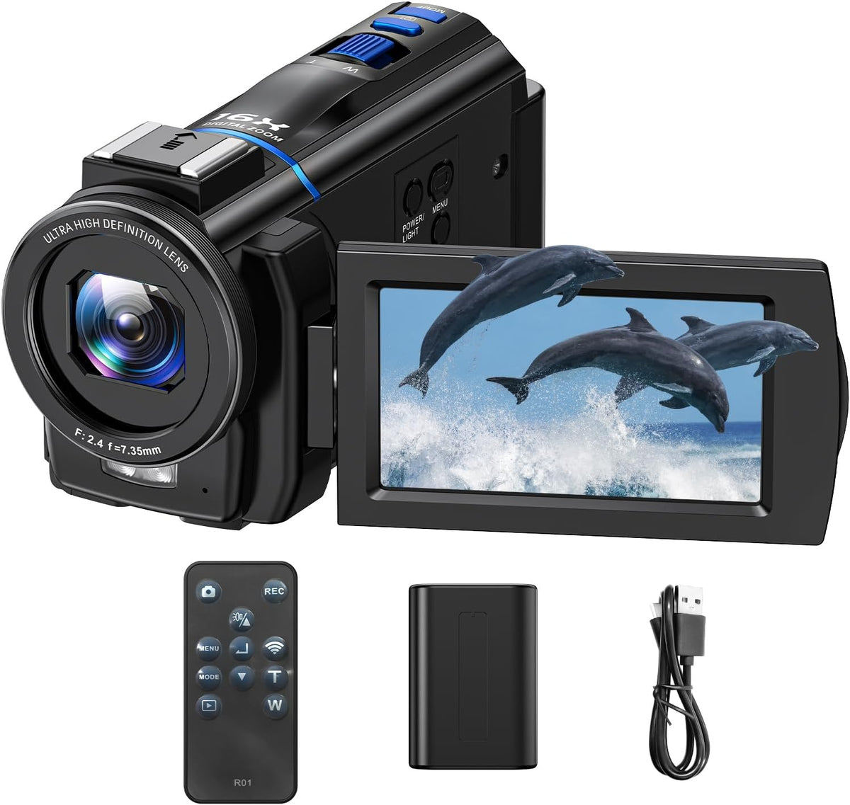 Video Camera Camcorder 5K Vlog Camera with 16X Digital Zoom Night Vision, 48MP 3 Inch 270° Rotating Touchscreen Webcam Vlogging Camera, Camcorder Video Camera with 32GB SD Card, Filling Light, Remote