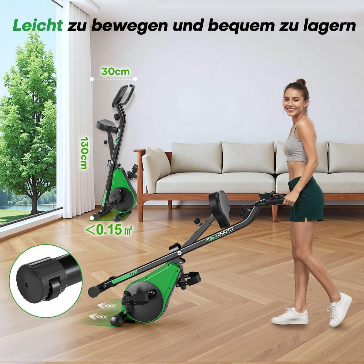 Heimtrainer Fahrrad Klappbar, VANNECT Hometrainer Fahrrad Klappbar, Ergometer Heimtrainer mit 16 Stufen Magnetwiderstand, Herzfrequenzsensor, LCD-Monitor & Komfort-Sitz für Zuhause & Büro, bis 150kg